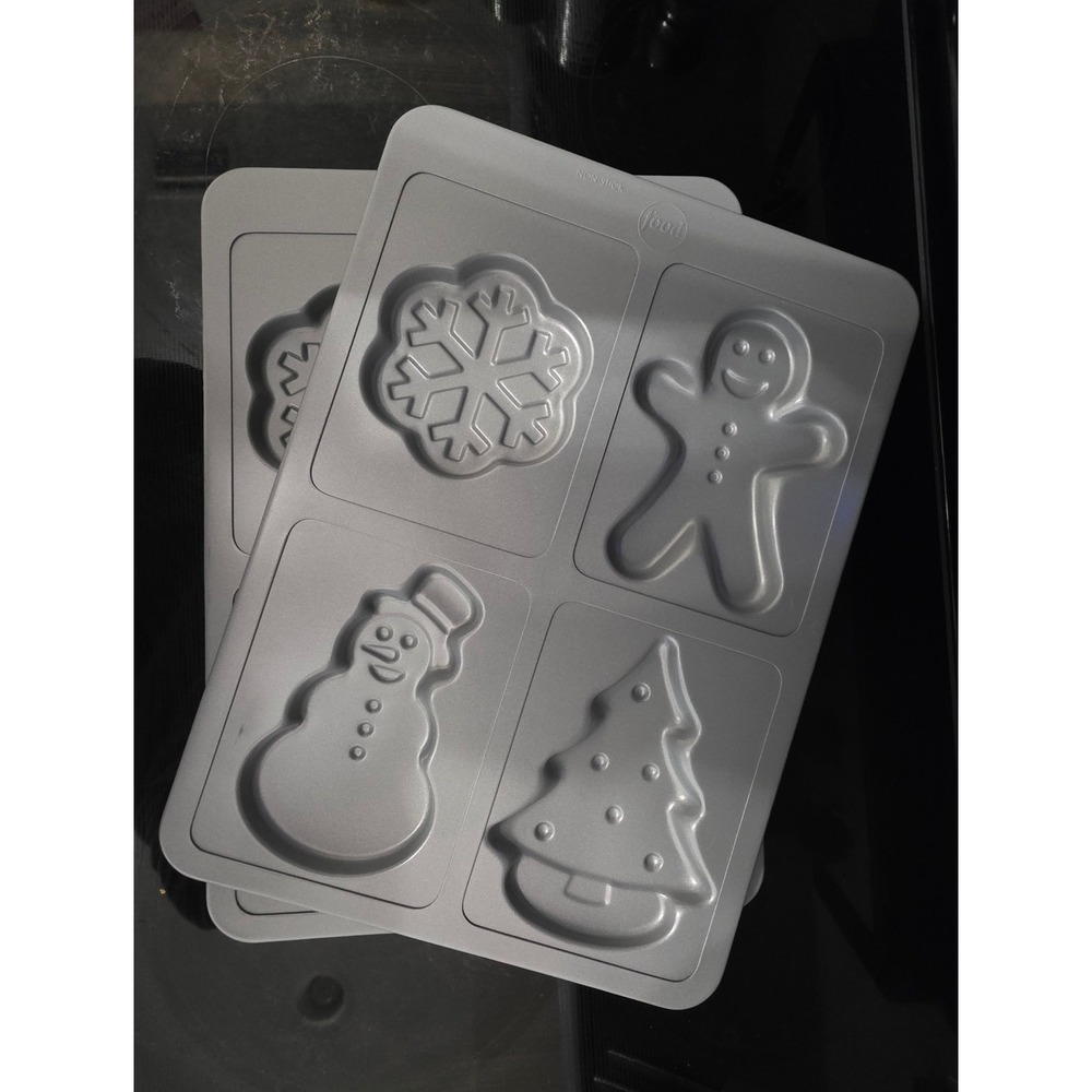 Food Network‎ Non Stick Christmas Cookie Mold Set of 2 Snowman Tree Gingerbread